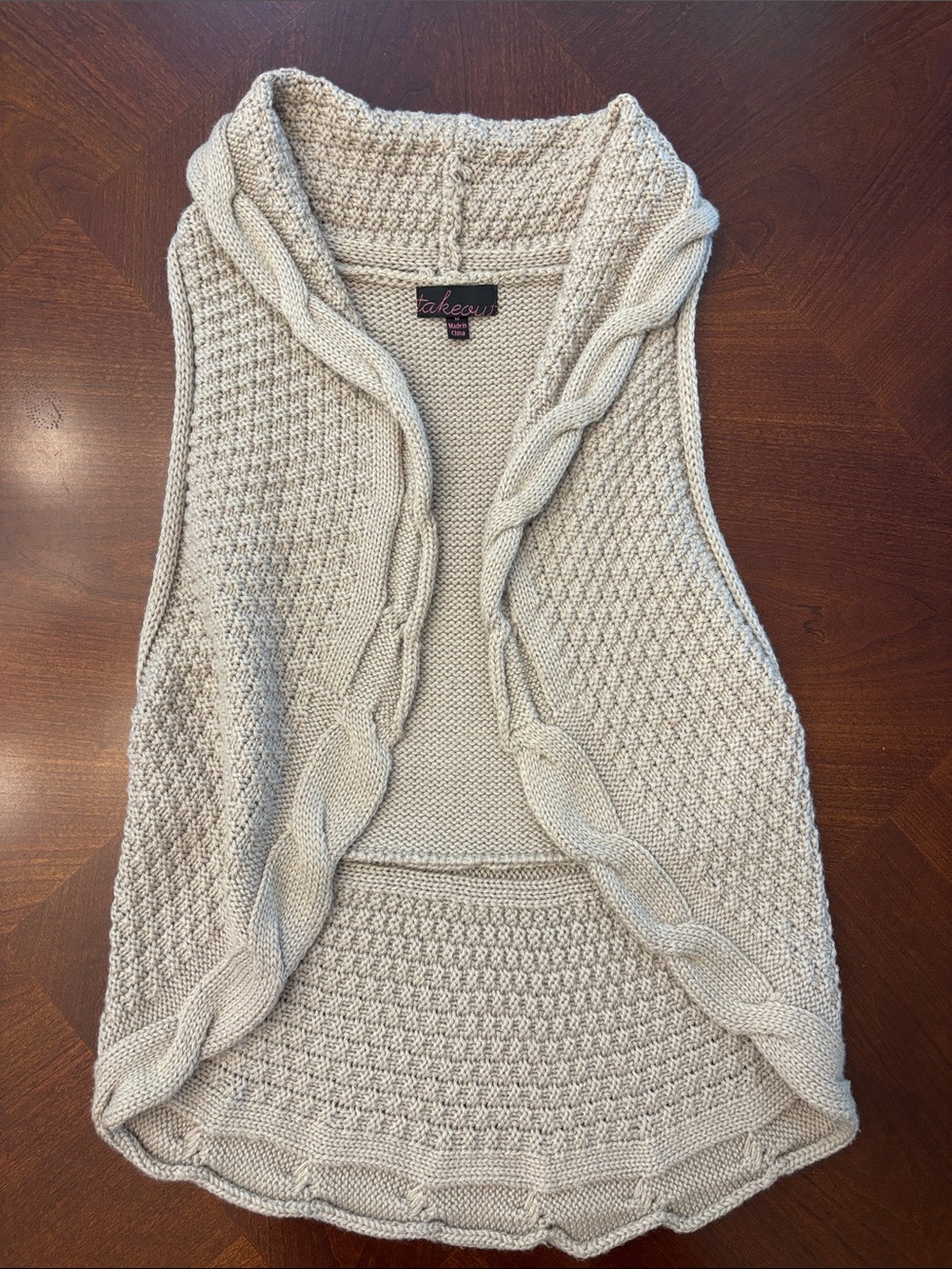 Takeout Light Cream Cable Knit Open Front Vest